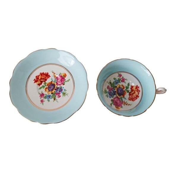 Tea Cup and Saucer Vintage Teacup Pale Blue Floral Foley Bone China - Picture 3 of 6